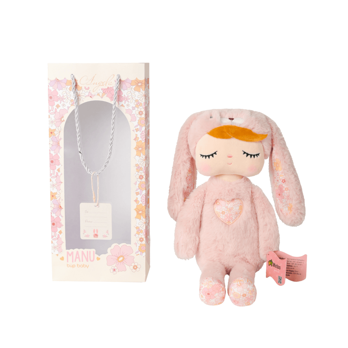 Boneca Ângela Plush Manu Coelha Rosa 33cm - Metoo