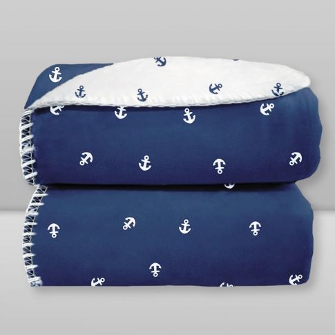 Manta Velvet Ancora Azul/Branco - Laço Bebê
