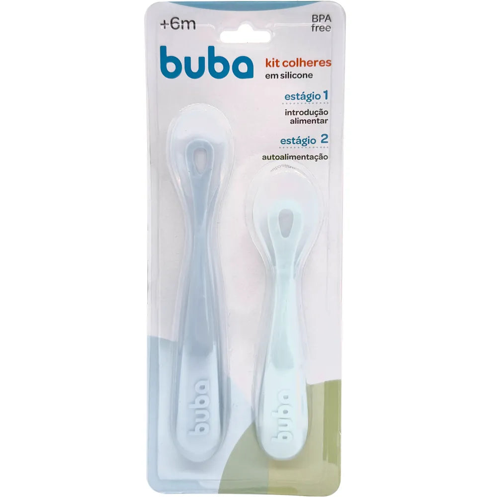 Kit 2 Colheres Em Silicone Fases 1 E 2 Azul - Buba