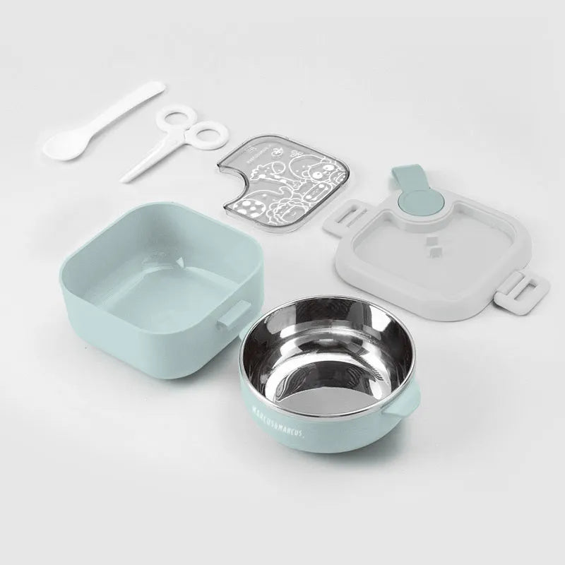 Kit de Alimentação c/ Tigela, Colher e Tesoura Azul- Marcus & Marcus