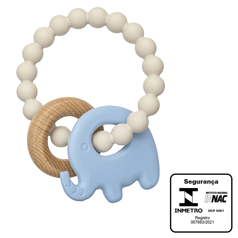 Mordedor Em Silicone E Bambu/elefante Azul - Buba