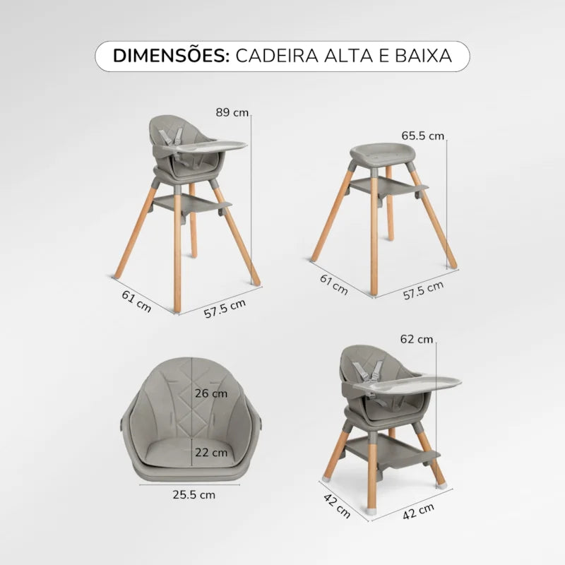 Cadeira Refeição 6 Em 1 Woody Grey - Kika Boo