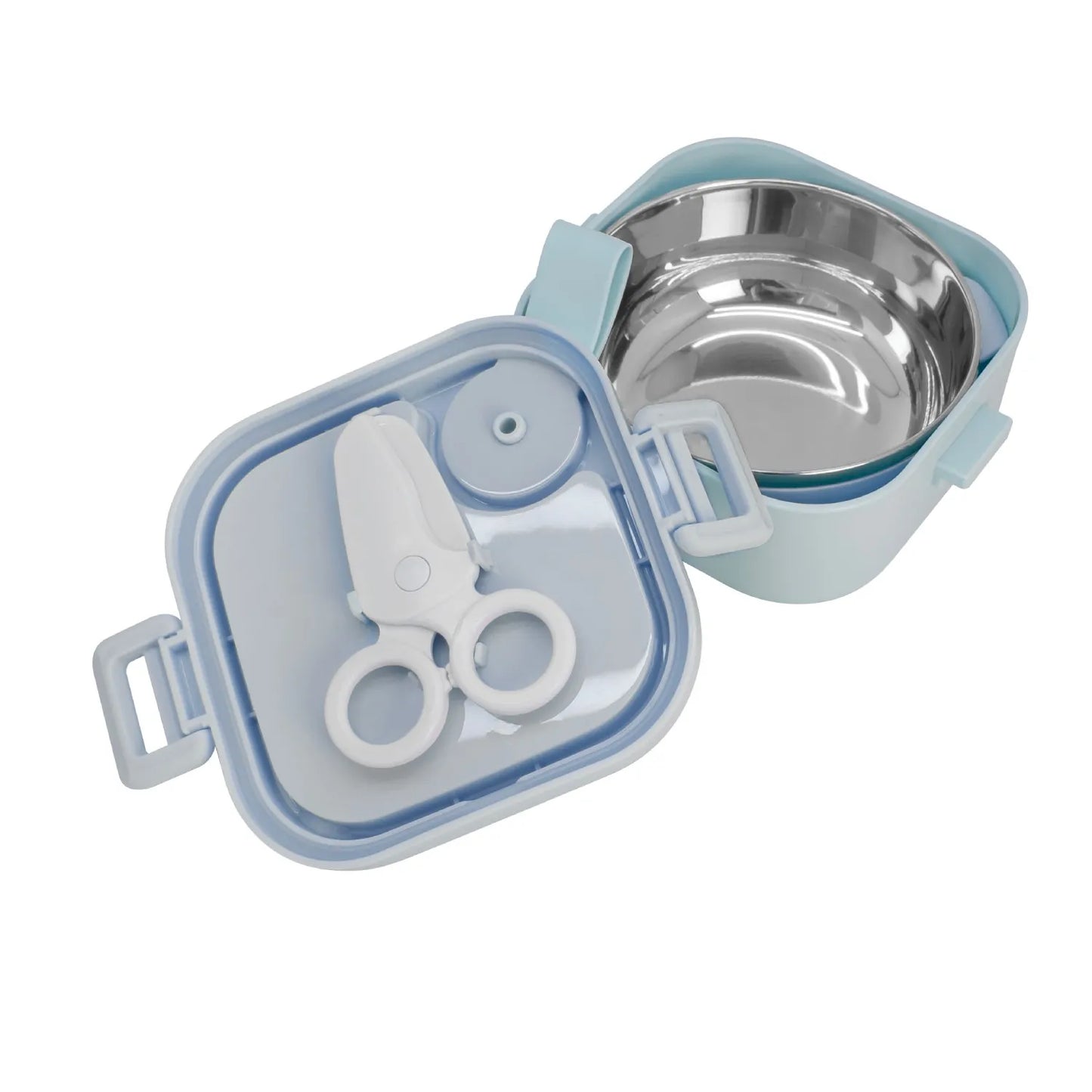 Kit de Alimentação c/ Tigela, Colher e Tesoura Azul- Marcus & Marcus