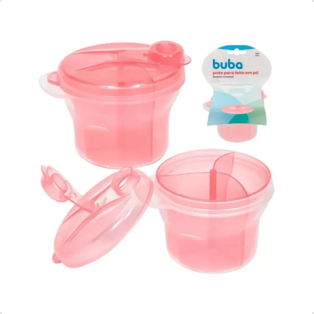 Pote Para Leite Em Pó Com Divisória Rosa - Buba