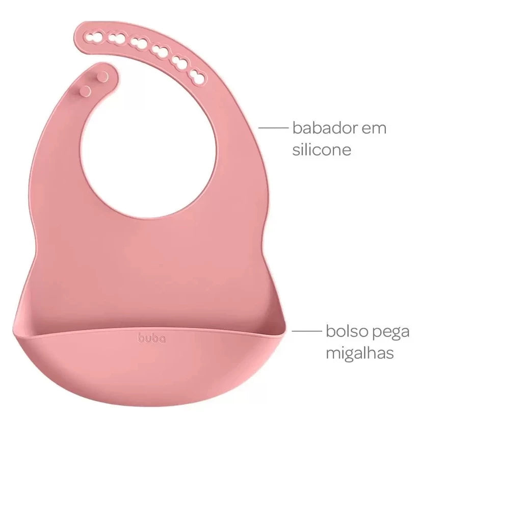 Babador em Silicone com Pega Migalhas Rosa - Buba