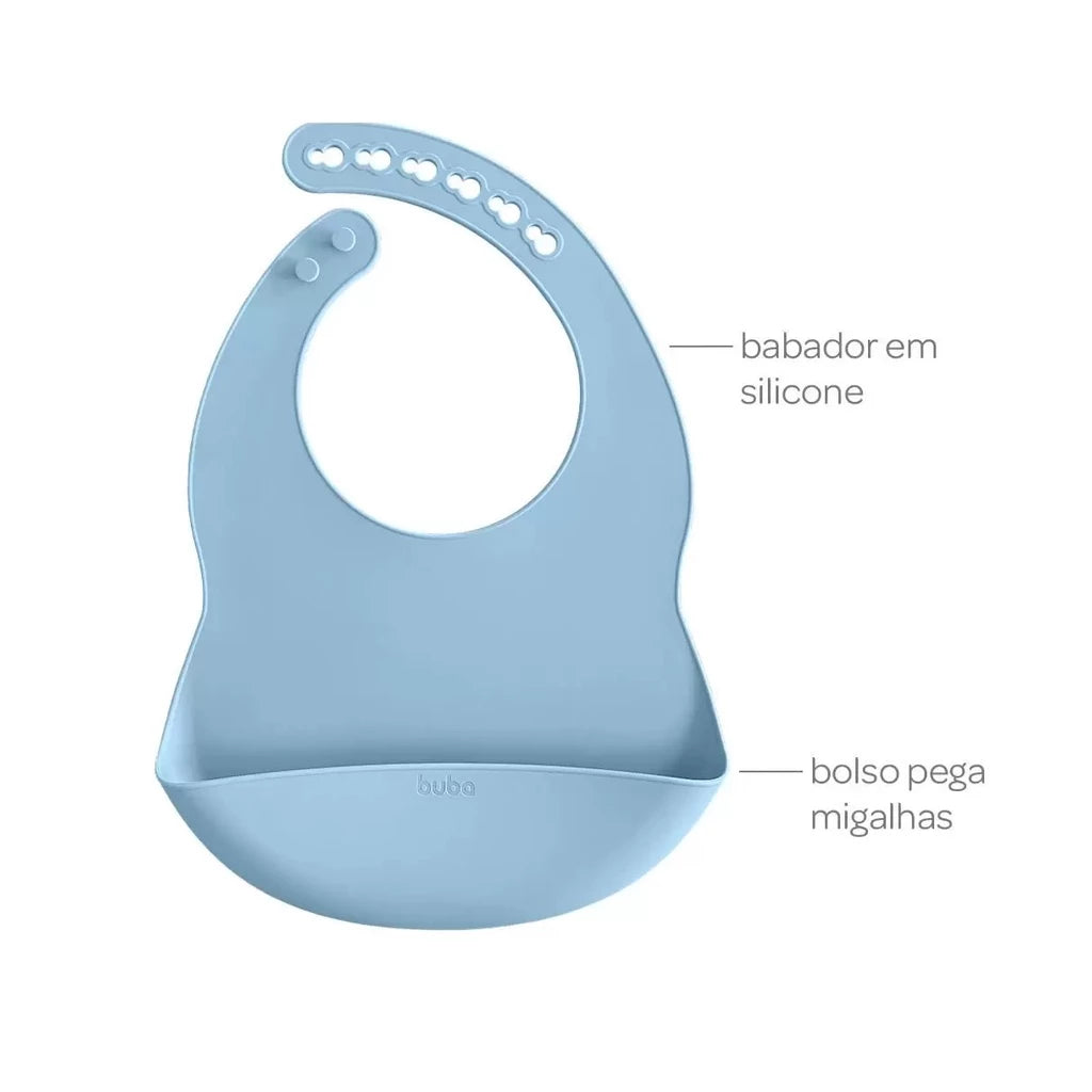 Babador em Silicone com Pega Migalhas Azul - Buba