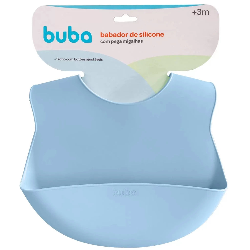 Babador em Silicone com Pega Migalhas Azul - Buba