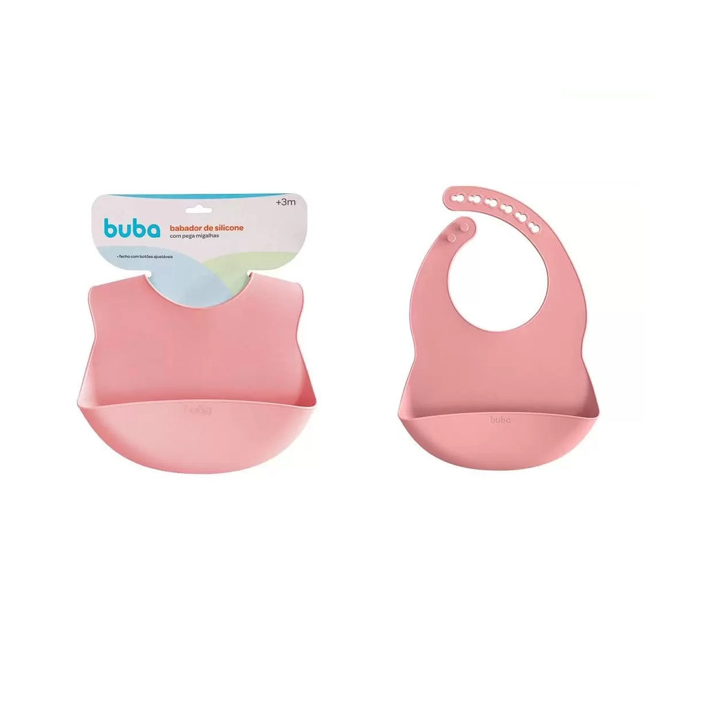 Babador em Silicone com Pega Migalhas Rosa - Buba