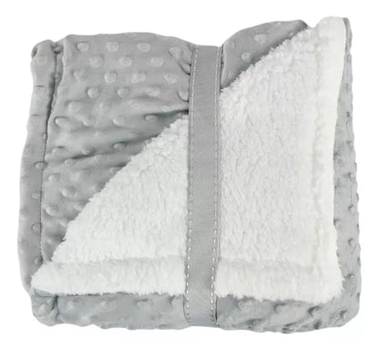Cobertor Plush Com Sherpa Dots Bolinhas Cinza - Laço Bebê