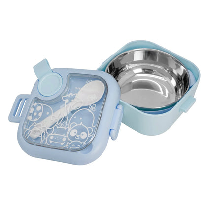 Kit de Alimentação c/ Tigela, Colher e Tesoura Azul- Marcus & Marcus