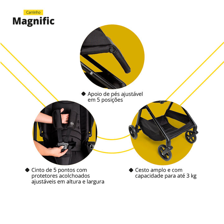 Travel Sistem Carrinho MAGNIFIC 5 EM 1 - FULL BLACK - SAFETY 1ST