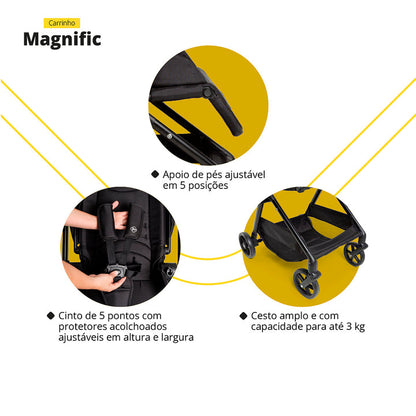 Travel Sistem Carrinho MAGNIFIC 5 EM 1 - FULL BLACK - SAFETY 1ST