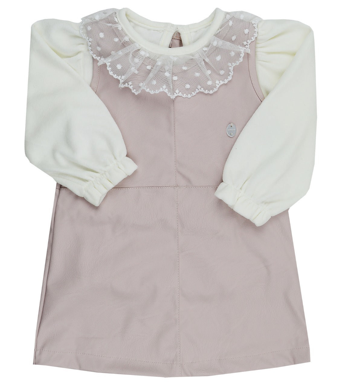 Vestido De Courinho Rosa E Blusa Creme - Grow Up