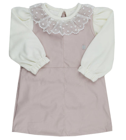 Vestido De Courinho Rosa E Blusa Creme - Grow Up