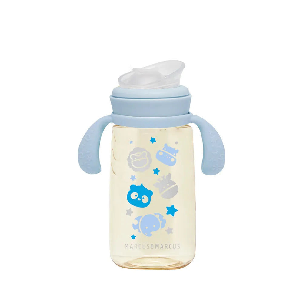 Copo De Transição Bico E Canudo Em Silicone 300ml Azul