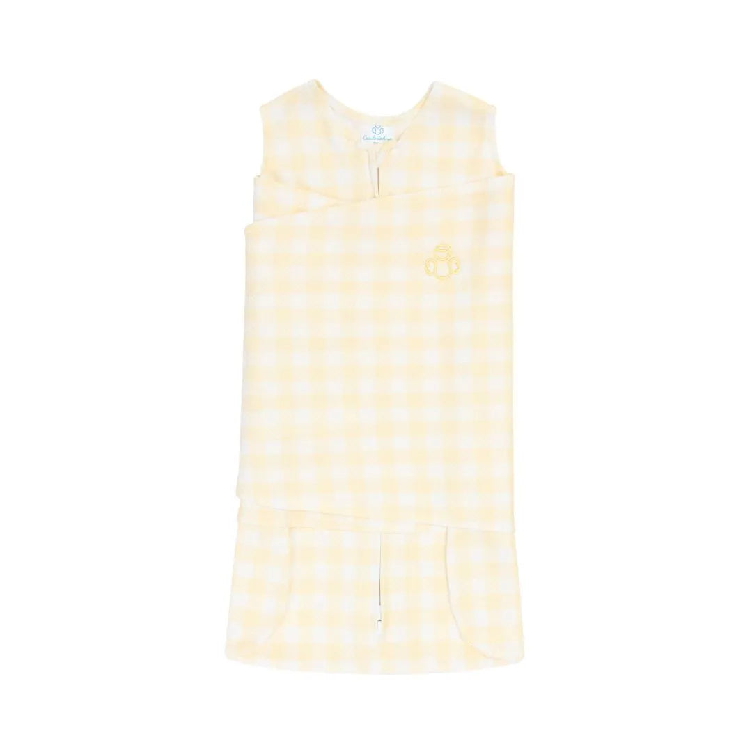 Saco de Dormir Swaddle em Algodão Natural Vichy Amarelo - Casulo De Anjo