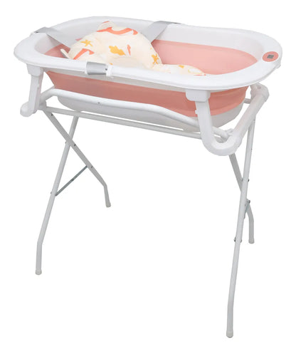 Banheira Bubbly Dobrável Com Suporte Rosa - Premium Baby