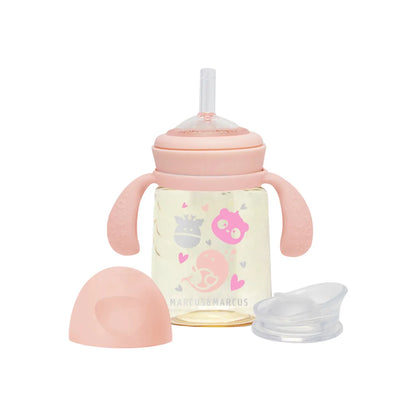 Copo de Transição Bico e Canudo em Silicone 180ml Rosa - Marcus & Marcus