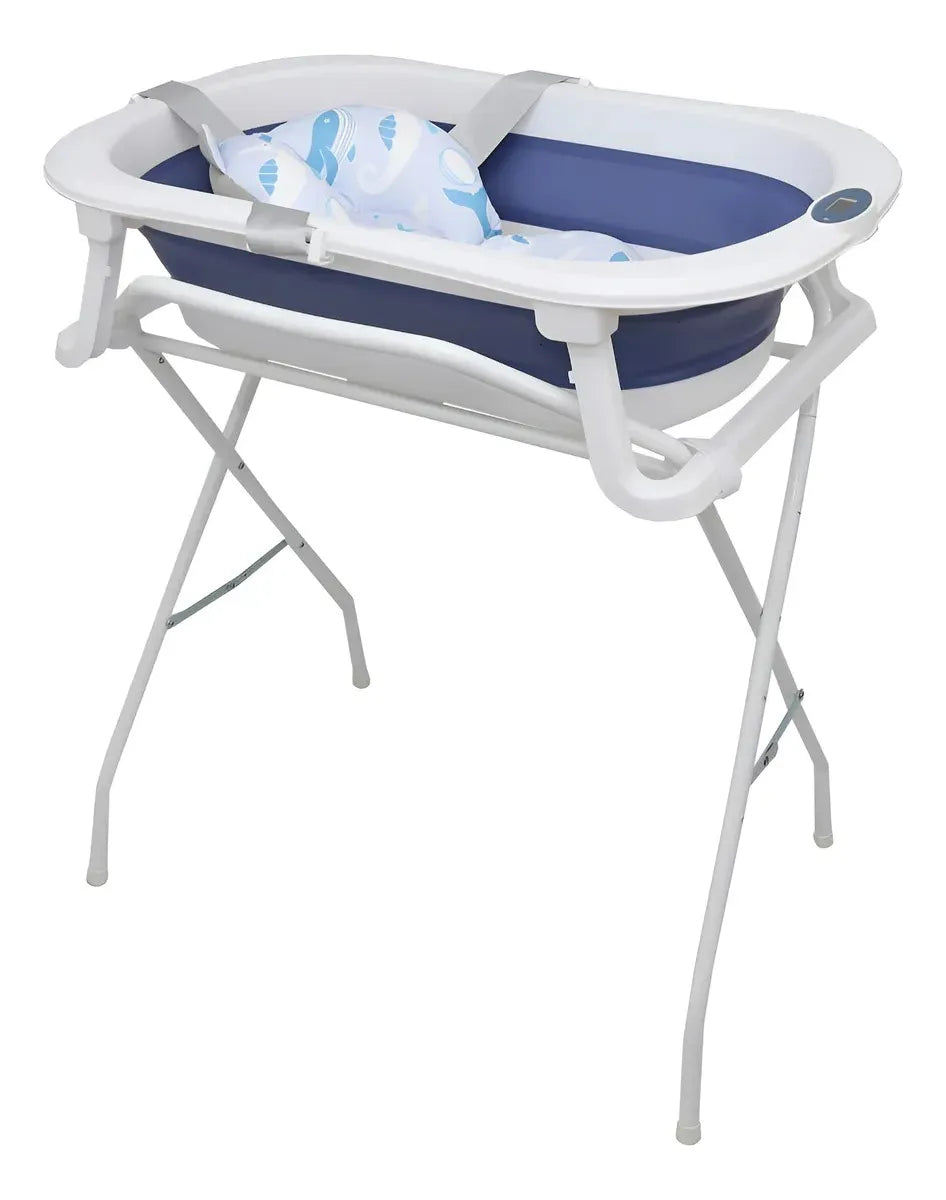 Banheira Bubbly Dobrável Com Suporte Azul - Premium Baby