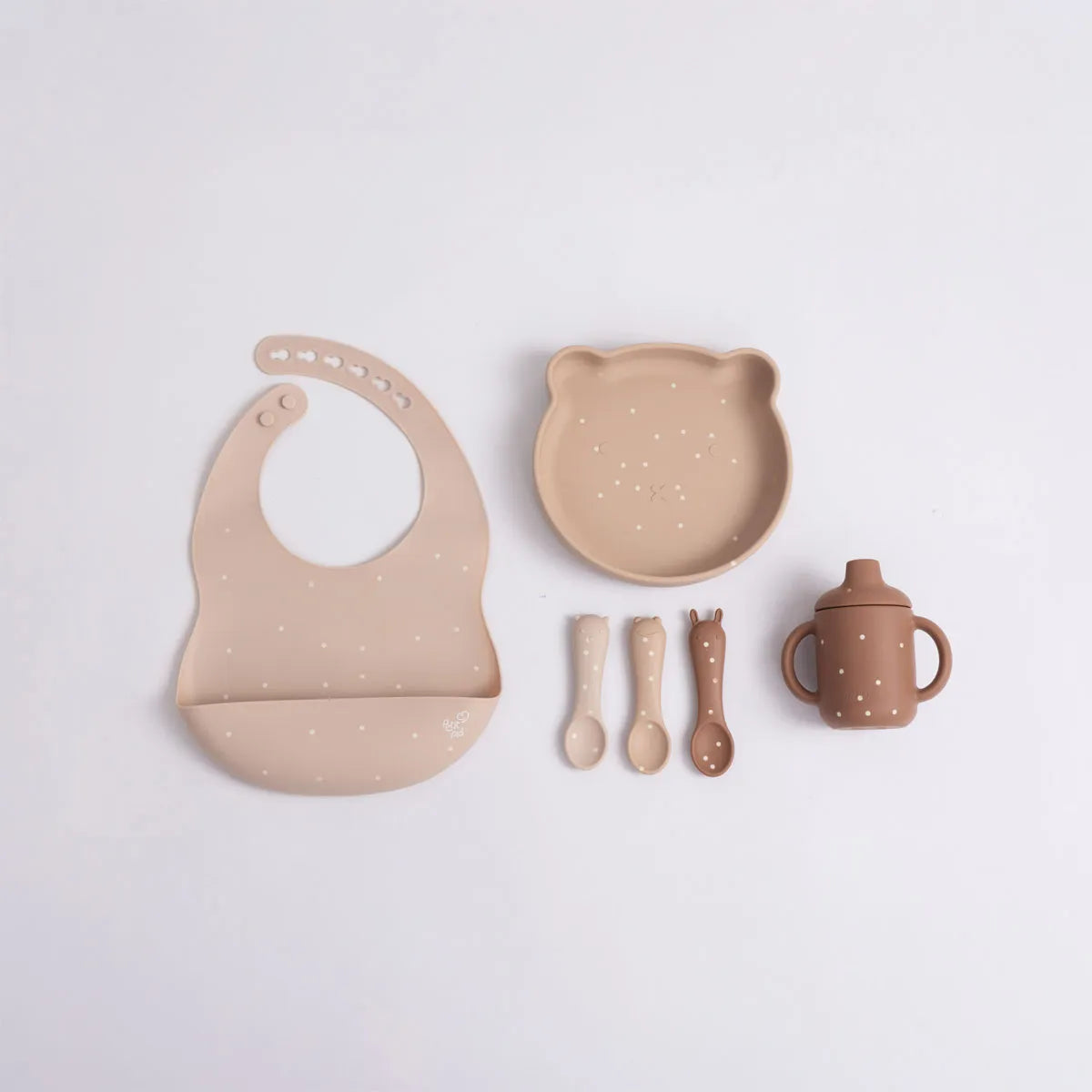 Kit Alimentação 6 Pcs Prato, Copo, Babador 3 Colheres Marrom - Petit Pia