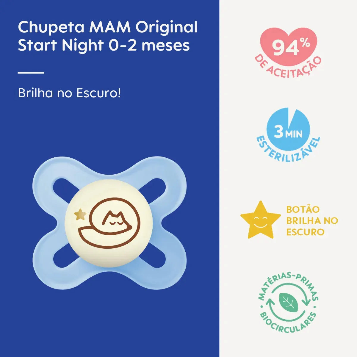 Chupeta Start Night 0-2 Meses Embalagem Unitária Azul- Mam