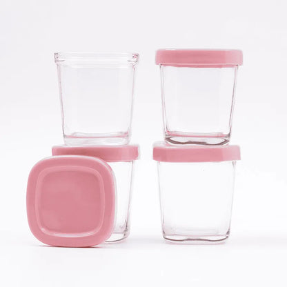 Kit 4 Potes De Vidro Para Armazenar Leite E Papinha 120ml Rosa Petit Pia
