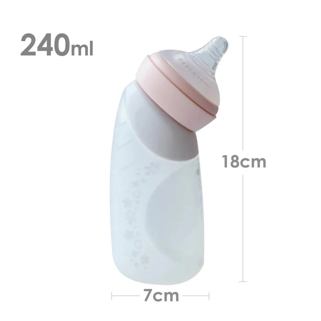 Mamadeira Angulada Em Silicone 240ml - Rosa