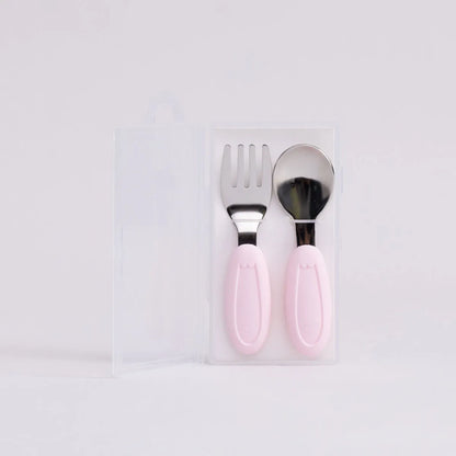 Kit Talher Em Aco Inox E Silicone C/ Estojo Rosa - Petit Pia