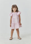 Vestido Midi em Tricoline Xadrez Rosa Claro - Um Mais Um