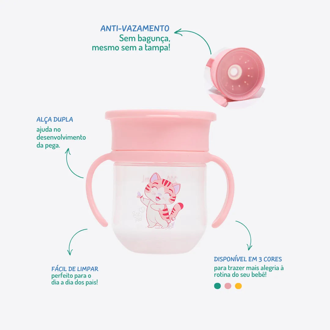 Copo De Treinamento 360° Com Alça Removível E Tampa 200ml Lia Petit Pia