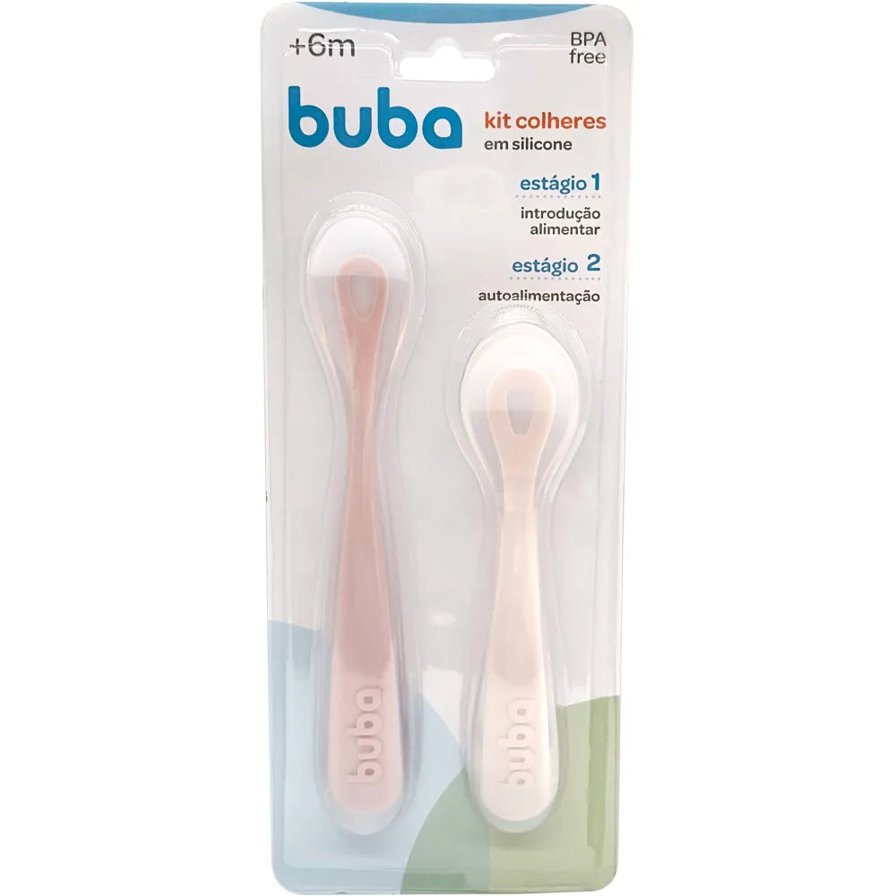 Kit 2 Colheres Em Silicone Fases 1 E 2 Rosa - Buba