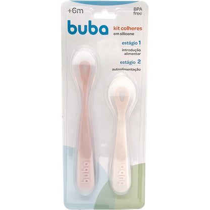 Kit 2 Colheres Em Silicone Fases 1 E 2 Rosa - Buba