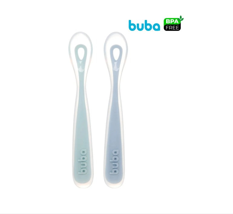 Kit 2 Colheres Em Silicone Fase 1 Azul - Buba