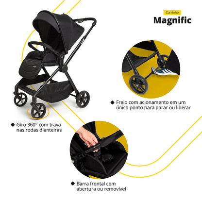 Travel Sistem Carrinho MAGNIFIC 5 EM 1 - FULL BLACK - SAFETY 1ST