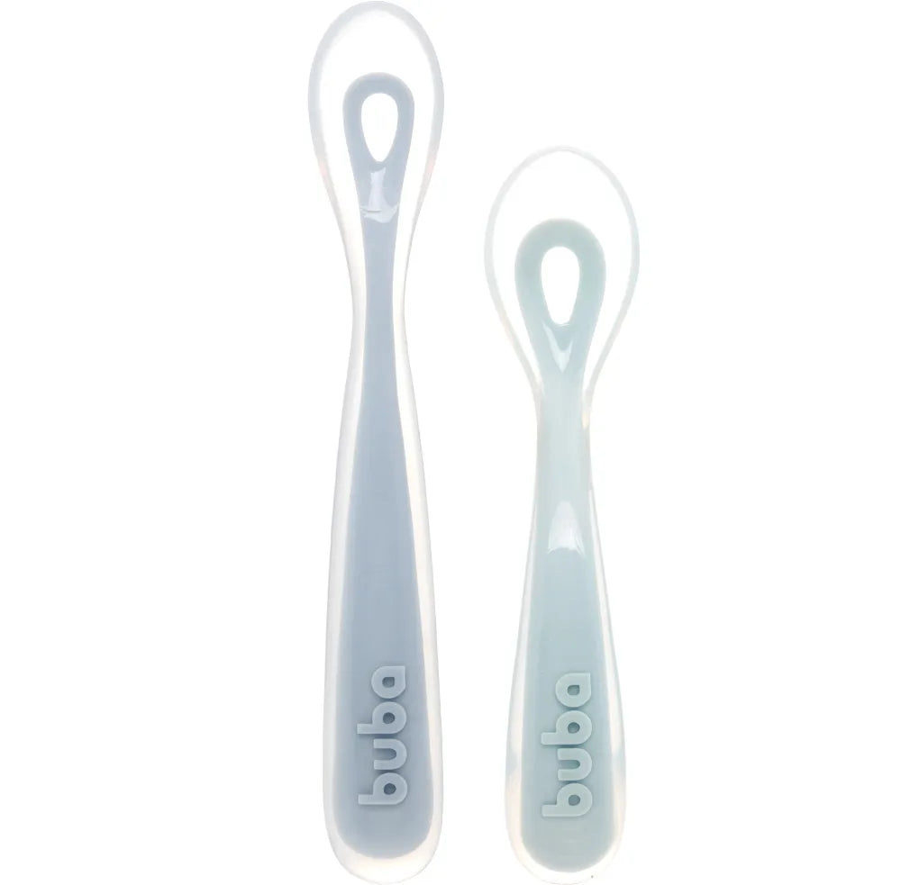 Kit 2 Colheres Em Silicone Fases 1 E 2 Azul - Buba