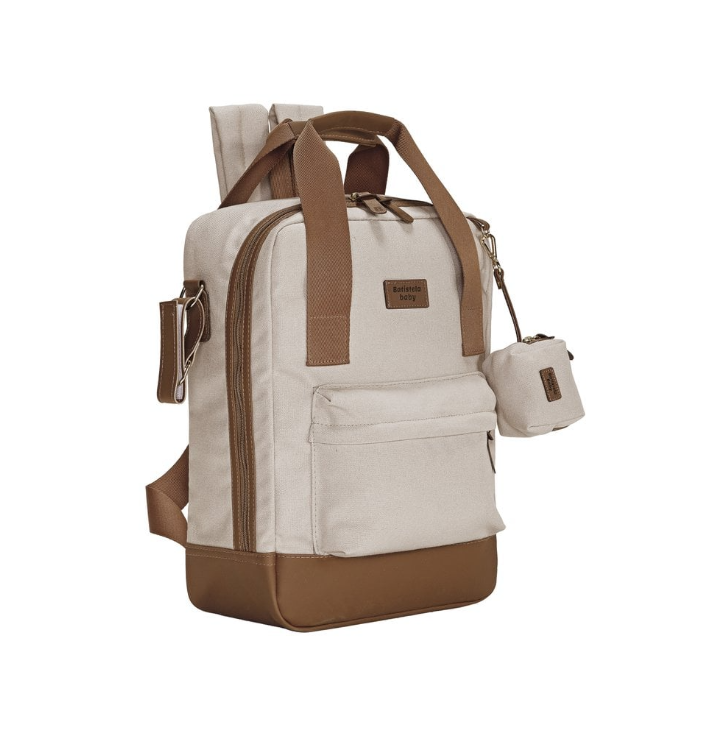 Mochila Prisma com Porta Chupeta Areia - Batistela Baby
