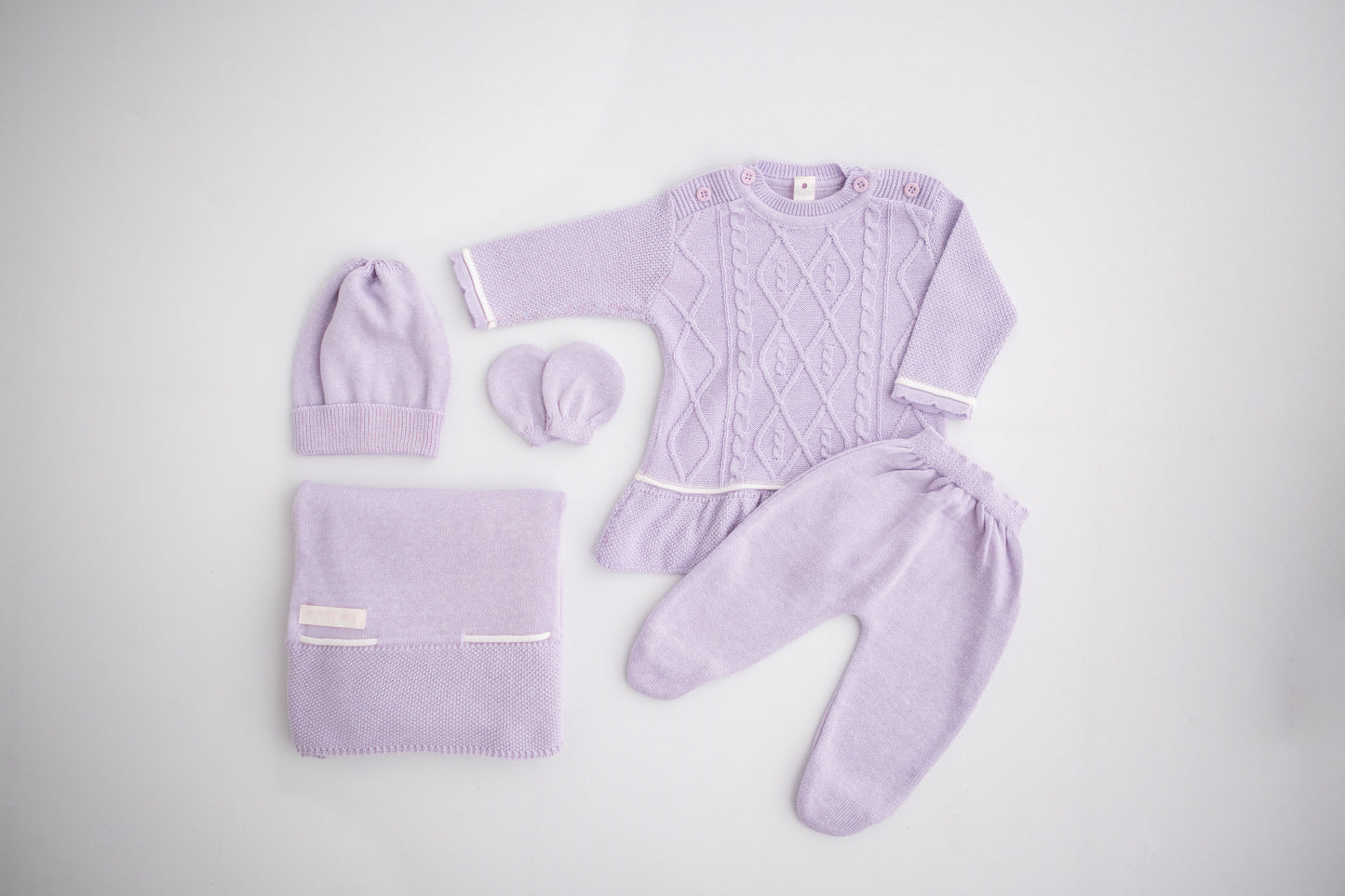 KIT MACACÃO E MANTA TRICOT BEBÊ MIRABEL LILÁS - MINI LADY MINI LORD