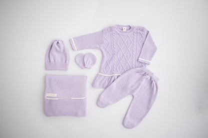 KIT MACACÃO E MANTA TRICOT BEBÊ MIRABEL LILÁS - MINI LADY MINI LORD