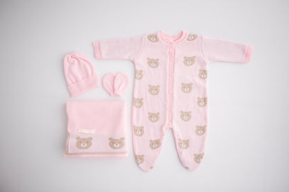 KIT MACACÃO E MANTA TRICOT BEBÊ MATILDA ROSA - MINI LADY MINI LORD