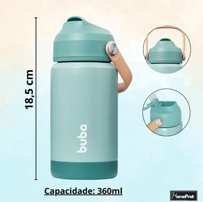 Copo Térmico Parede Dupla Com Canudo Verde - Buba