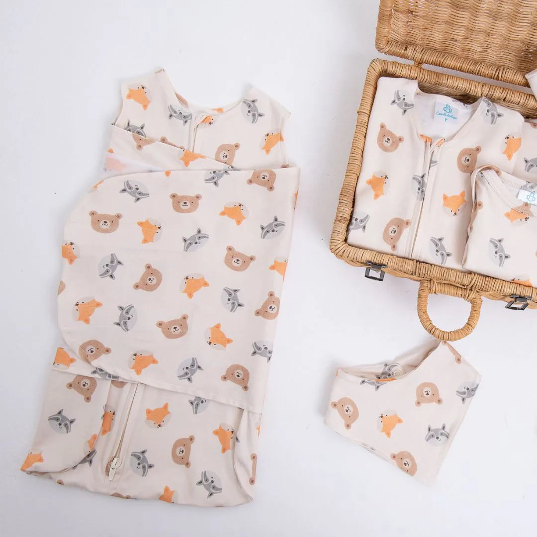 Saco de Dormir Swaddle em Algodão Natural Urso RN - (0 a 3 meses)