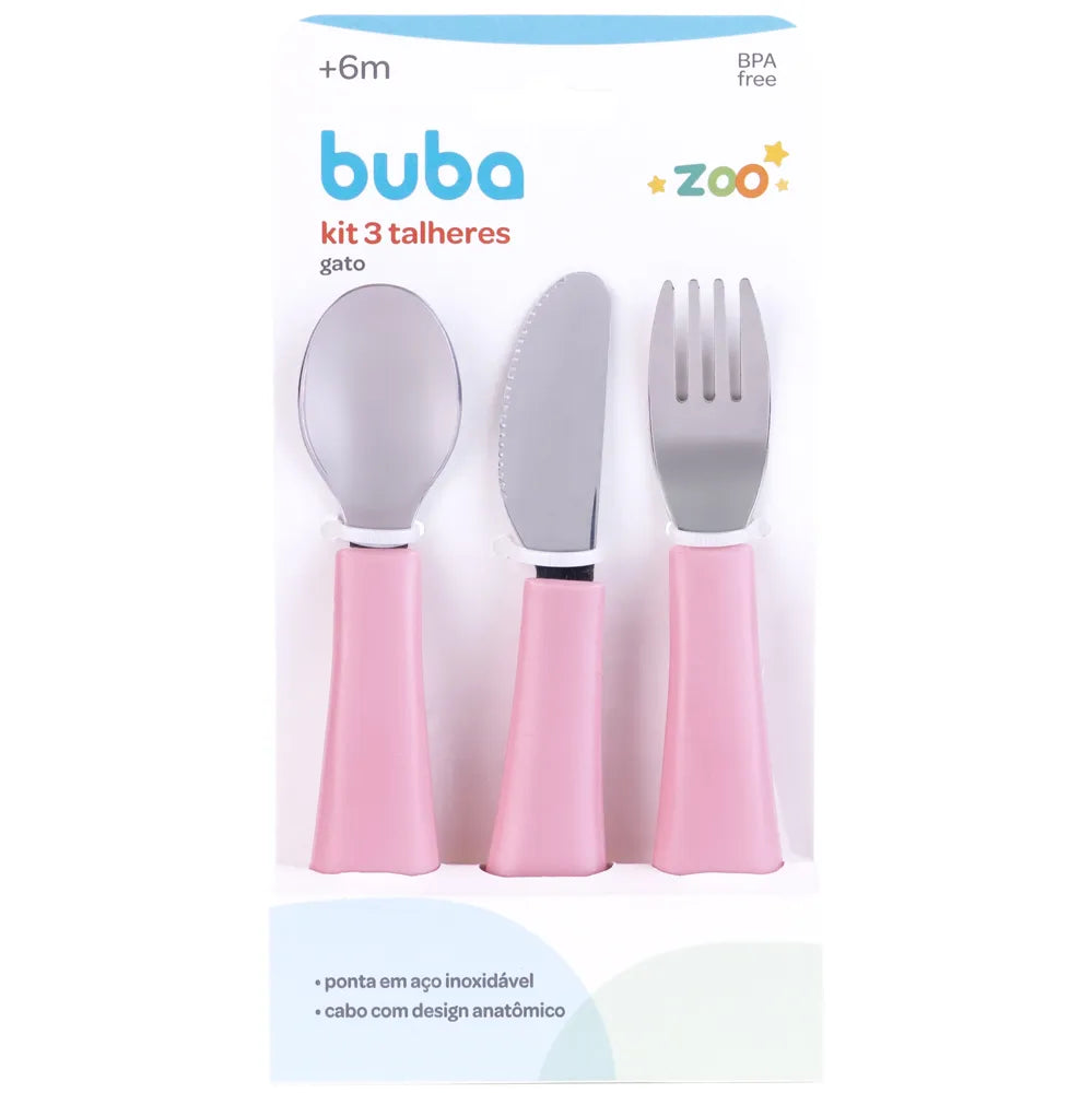Kit Talheres Buba Zoo Rosa - Buba