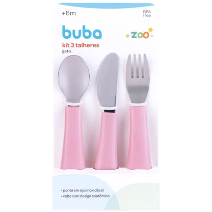 Kit Talheres Buba Zoo Rosa - Buba