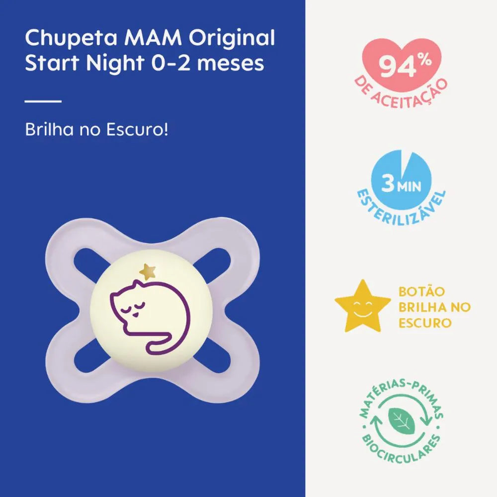 Chupeta Start Night 0-2 Meses Embalagem Unitária Lilás- Mam