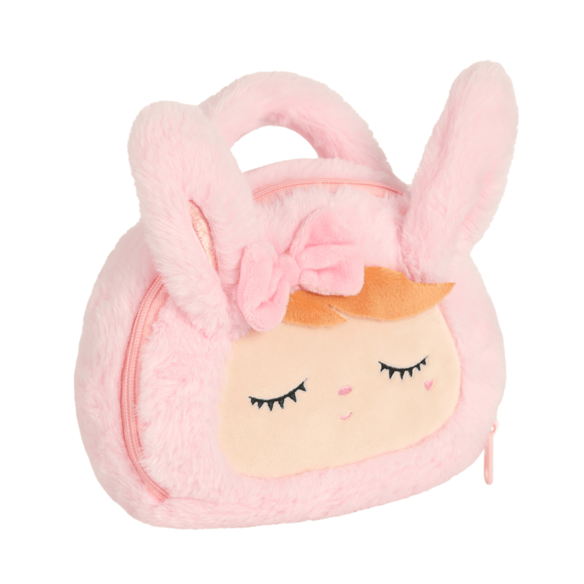 Bolsa Plush Coelha Rosa com Laço e Alça de Mão - Metoo