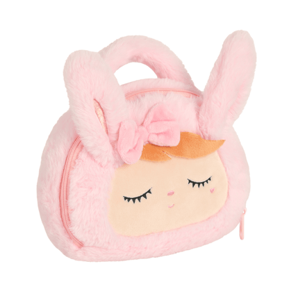 Bolsa Plush Coelha Rosa com Laço e Alça de Mão - Metoo