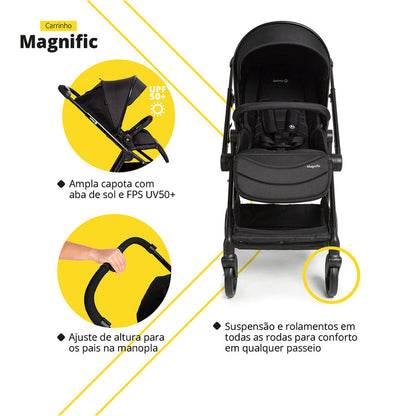 Travel Sistem Carrinho MAGNIFIC 5 EM 1 - FULL BLACK - SAFETY 1ST
