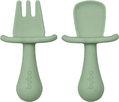 KIT TALHERES EM SILICONE VERDE - BUBA ZOO