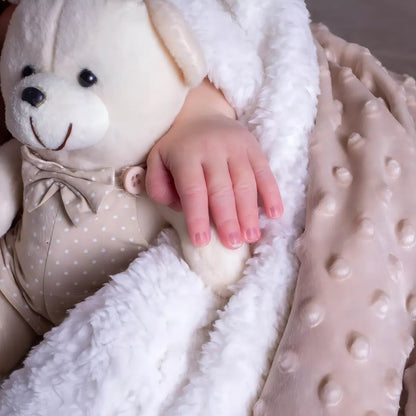 Cobertor Plush Com Sherpa Dots Bolinhas Rosa - Laço Bebê