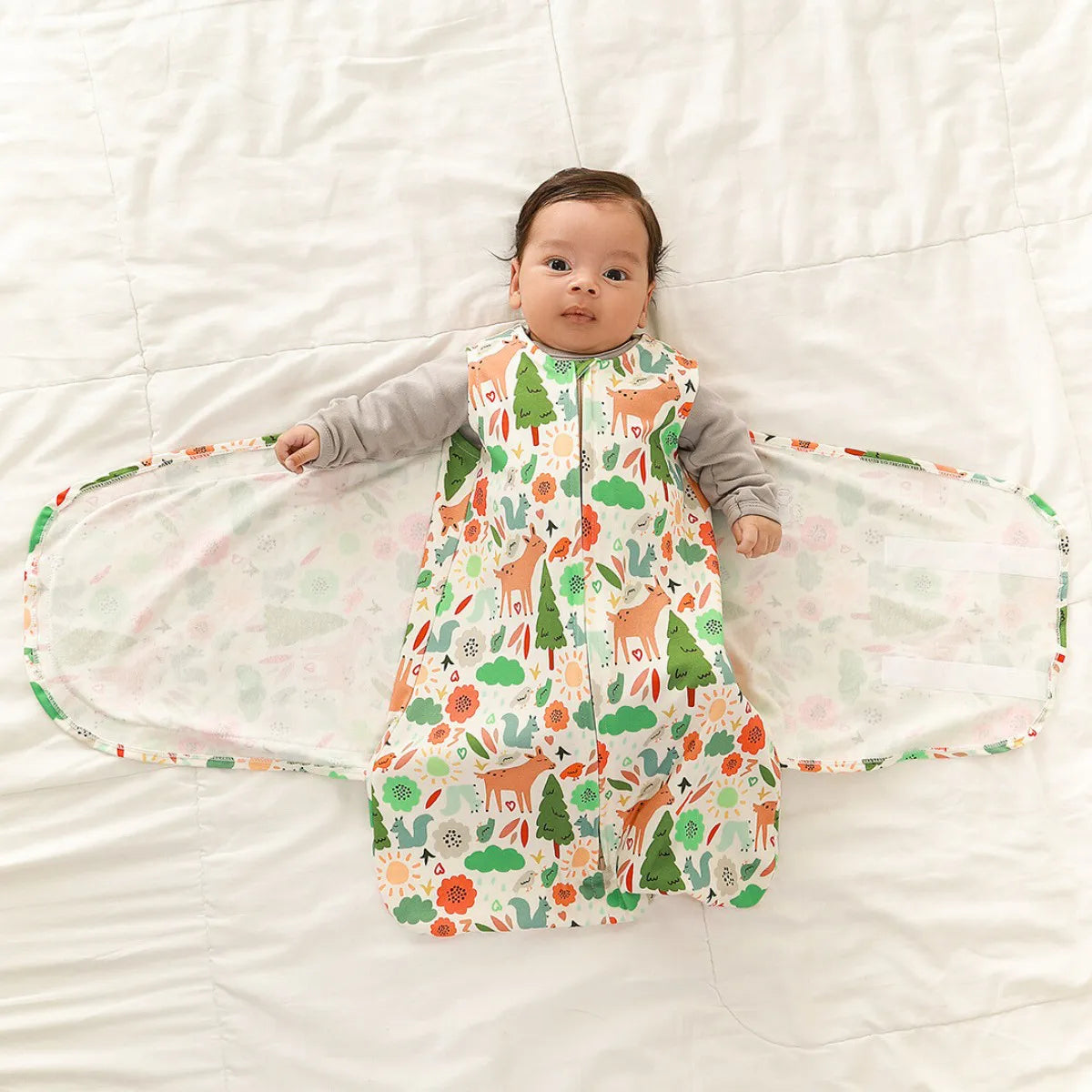 SACO DE DORMIR SWADDLE EM ALGODÃO EGÍPCIO FLORESTA - CASULO DE ANJO